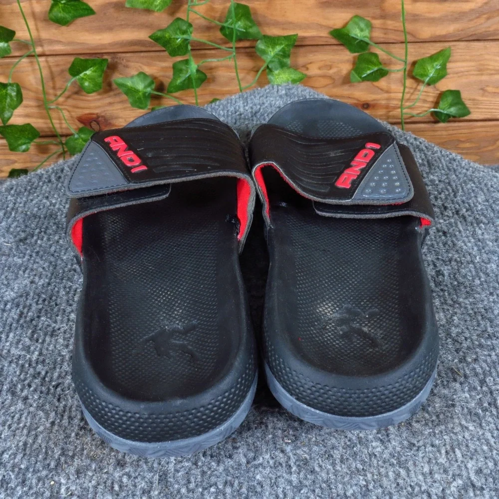 AND1 Swish 2.0 Mens Slide Sandals Size 7 Athletic Casual Black‎ Red Grey